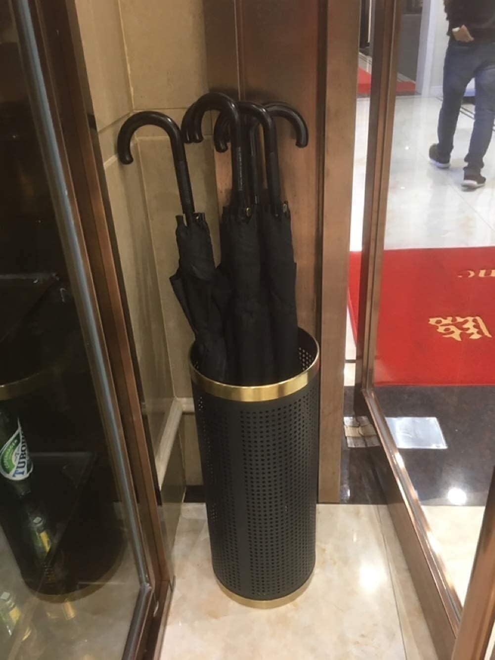 Stainless Steel Round Umbrella Stand Holder with Storage Space for Family Hotel Office Hallway Gold+Black Umbrella Bucket for Walking Stick