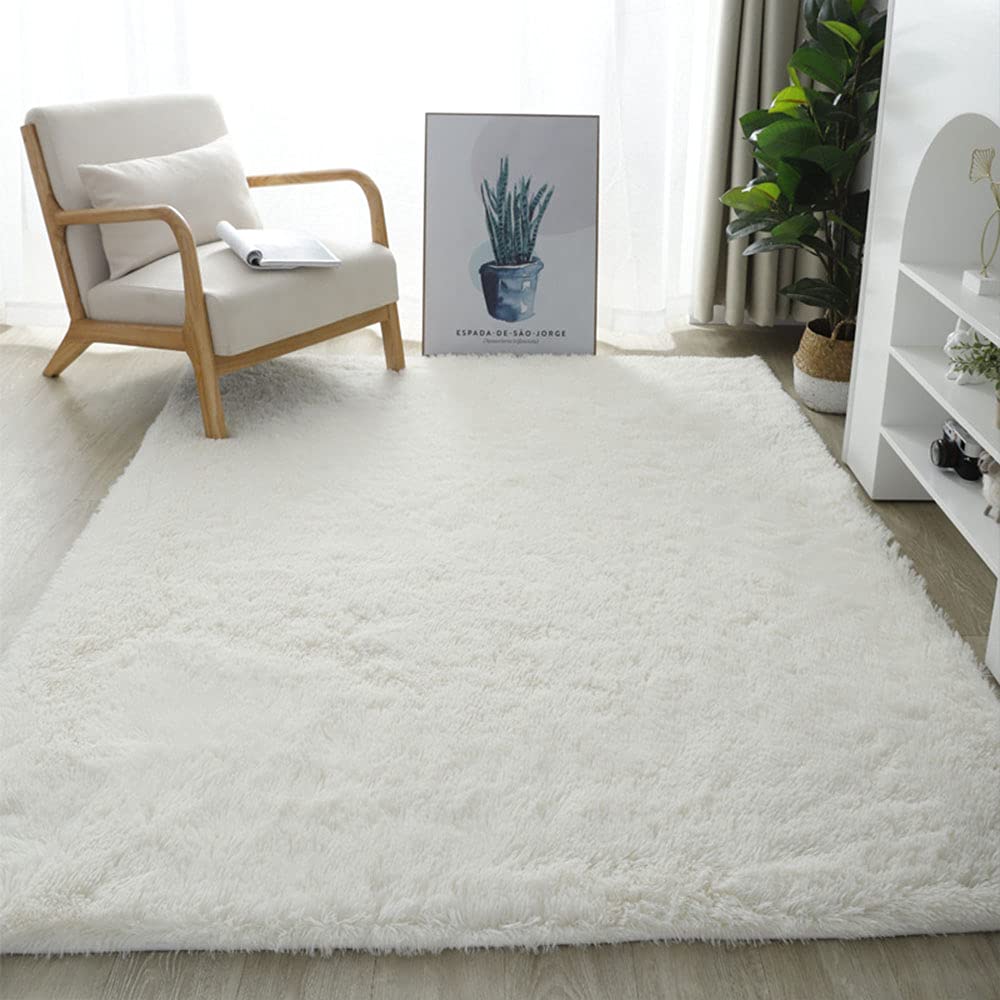 Alfombra suave y esponjosa moderna para sala de estar, dormitorio, dormitorio de niños, niñas, guardería, alfombra de pelo largo beige, 200 x 300 cm