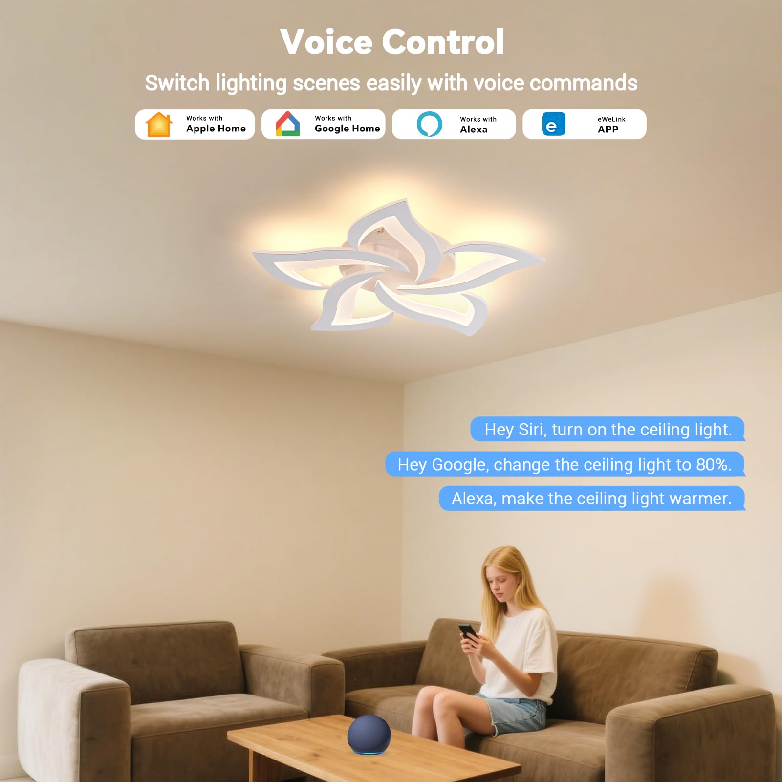 BAYHT Plafón LED, Plafón de 45 W compatible con HomeKit, Alexa, Google e IFTTT, Plafón Inteligente Moderno para Salón Dormitorio Comedor