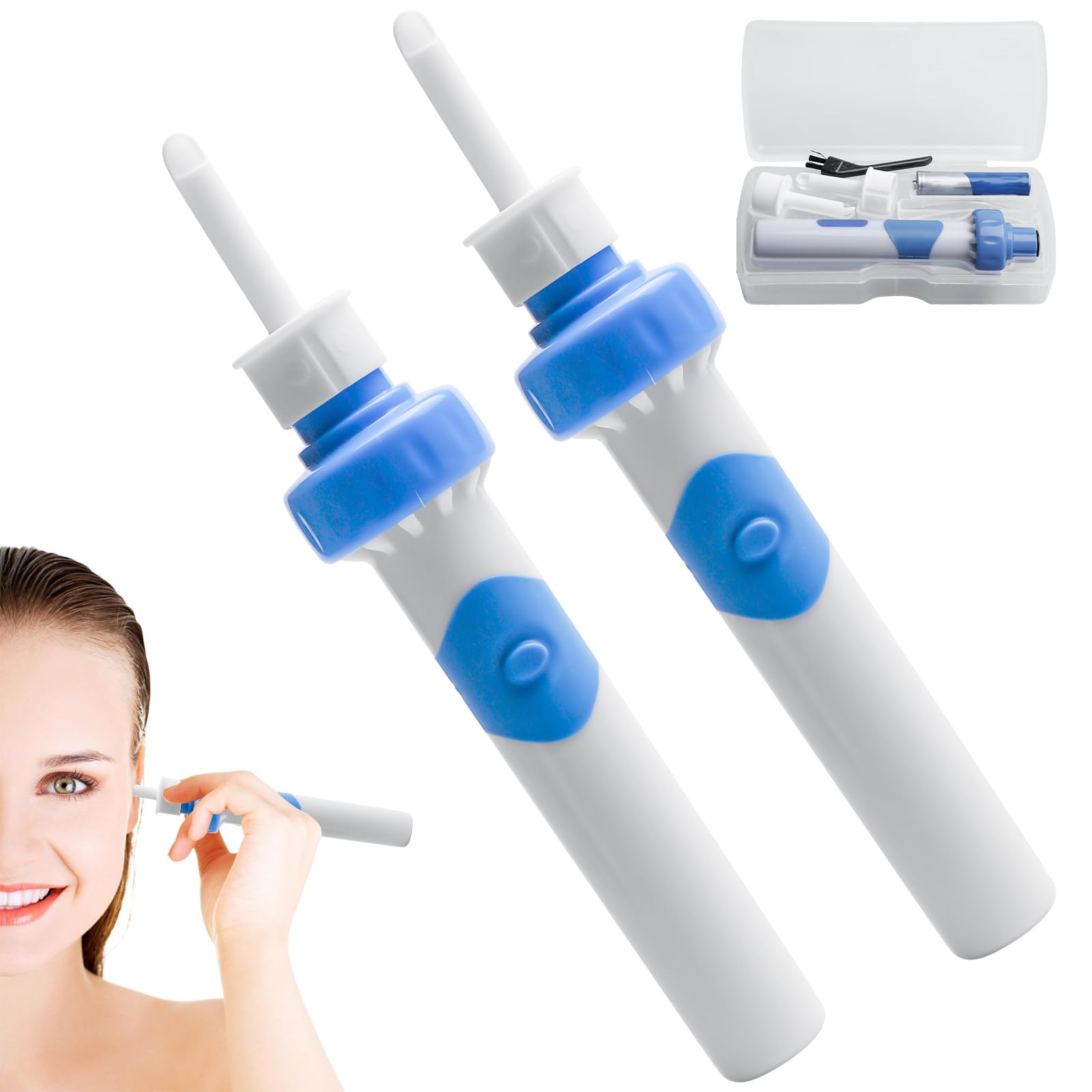 2 Stück Oroclear Ohrenschmalz-Sauger, Ohrenschmalz-Reiniger Mit 2 Waschbaren Ersatzköpfen Und Batterie, Elektrisch Ohrenreiniger Entferner, Sicheres Und Weiches Ear Cleaner, für Kinder, Erwachsene