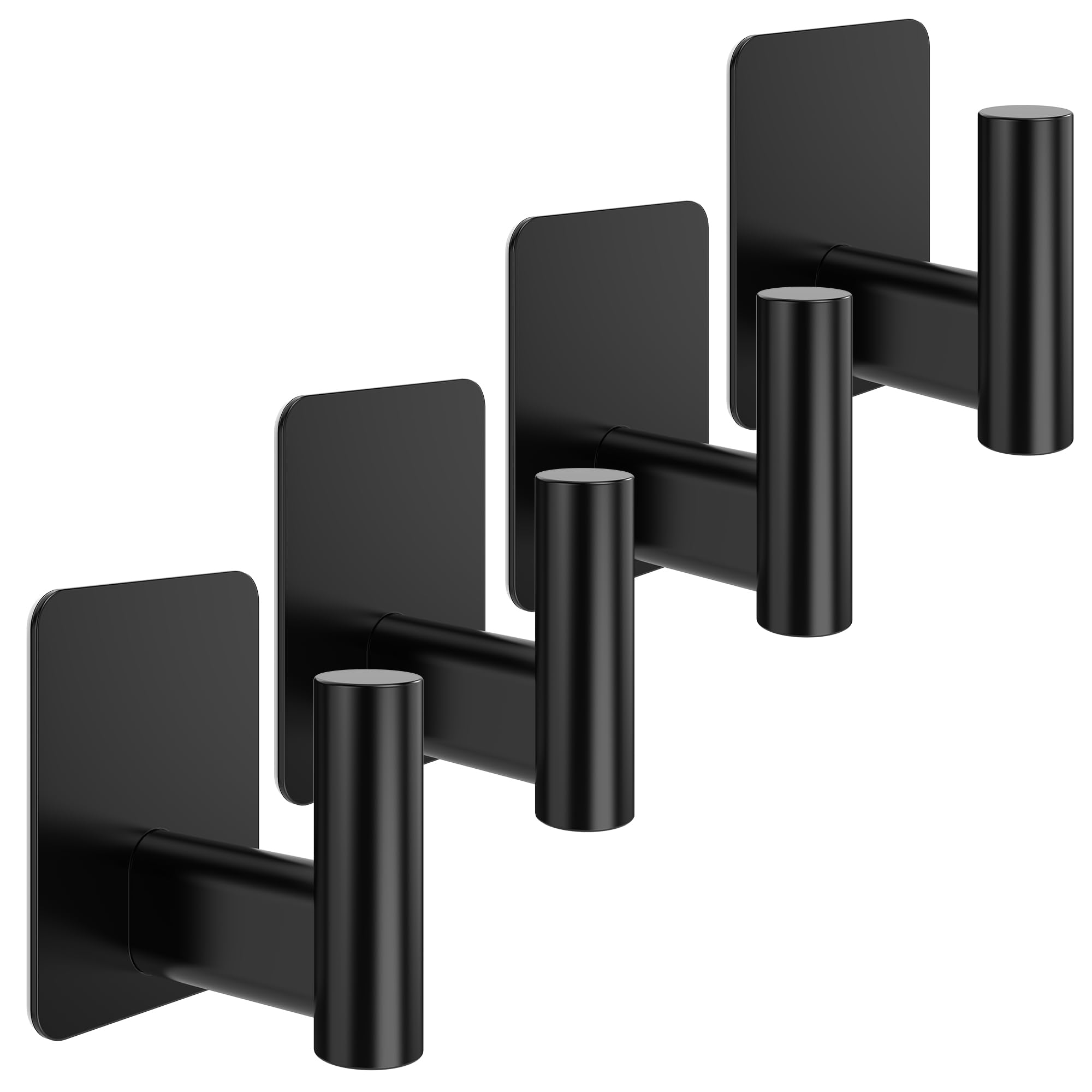 Menz Handtuchhalter ohne Bohren, 4 Stück, Handtuchhaken aus Edelstahl, elegante Klebehaken fürs Badezimmer, hohe Tragkraft, wasserfeste Haken selbstklebend für Küche & Bad - Schwarz Matt