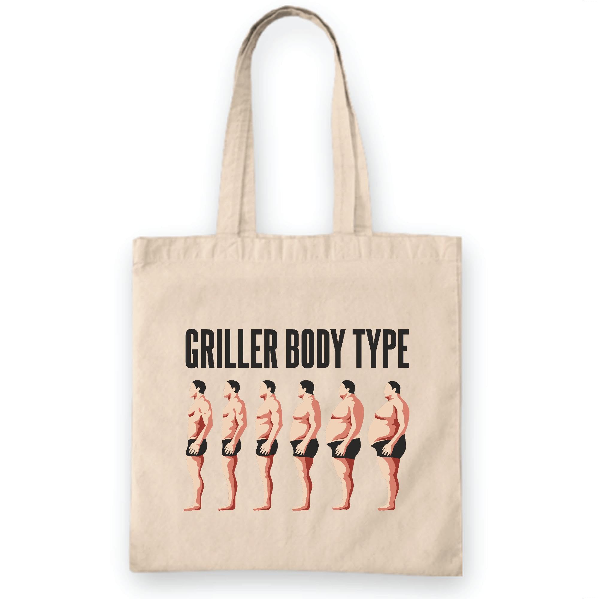 Men Griller Body Type Quote Gift Semi Flat Style Silhouettes for All Ages Natural White Multicolor Canvas Tote Bag