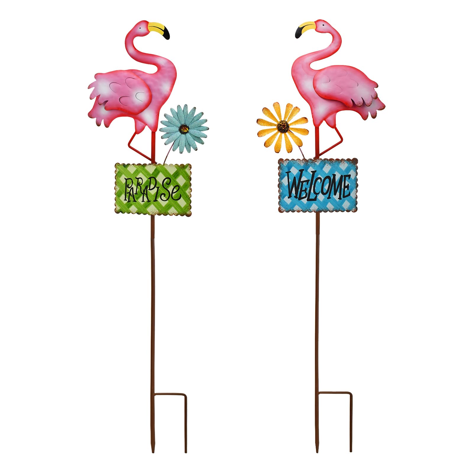 Panneau de bienvenue en métal robuste : décoration flamants roses durable pour grand jardin chic