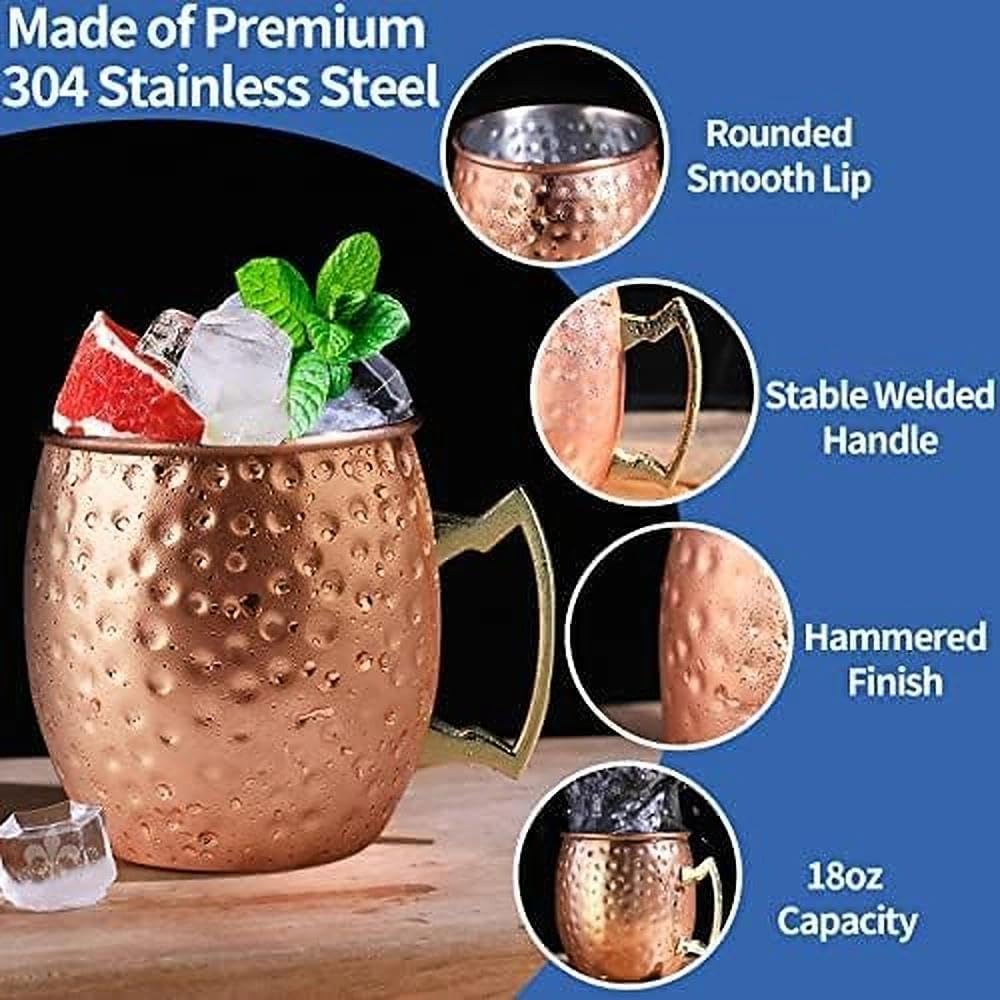 LINALL Moscow Mule Copper Mugs- Set of 24 Copper Plated Stainless Steel Mug 18oz, for Chilled Drinks (24 pack)