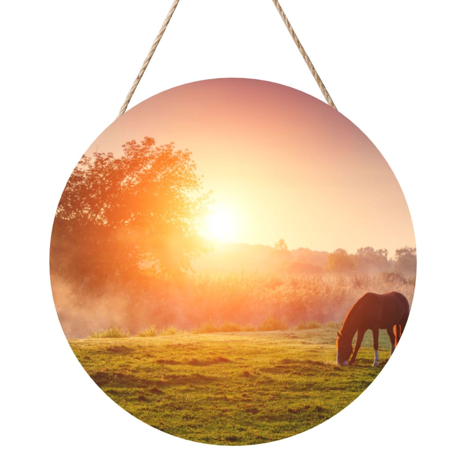 InOmak Horse At Dusk, Round Wood Panel Painting 12 in, Wall Hanging Painting For Home