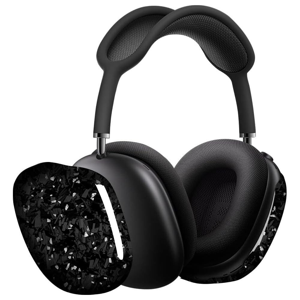 MONOCARBON Real Carbon Fiber Case for AirPods Max (2024/2020), Military-Grade Protective Hard Cover for Apple Max Headphones, Unique Forged Glossy, Scratch-Resistant, Essential Accessories-Silver