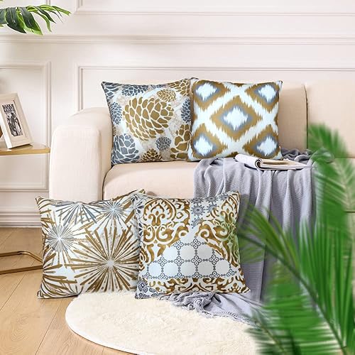 Miniatura 5 de Vineland Fundas de almohada modernas de 18 x 18 pulgadas decorativas abstractas para sofá cama decoración del hogar juego de 4 gris y marrón