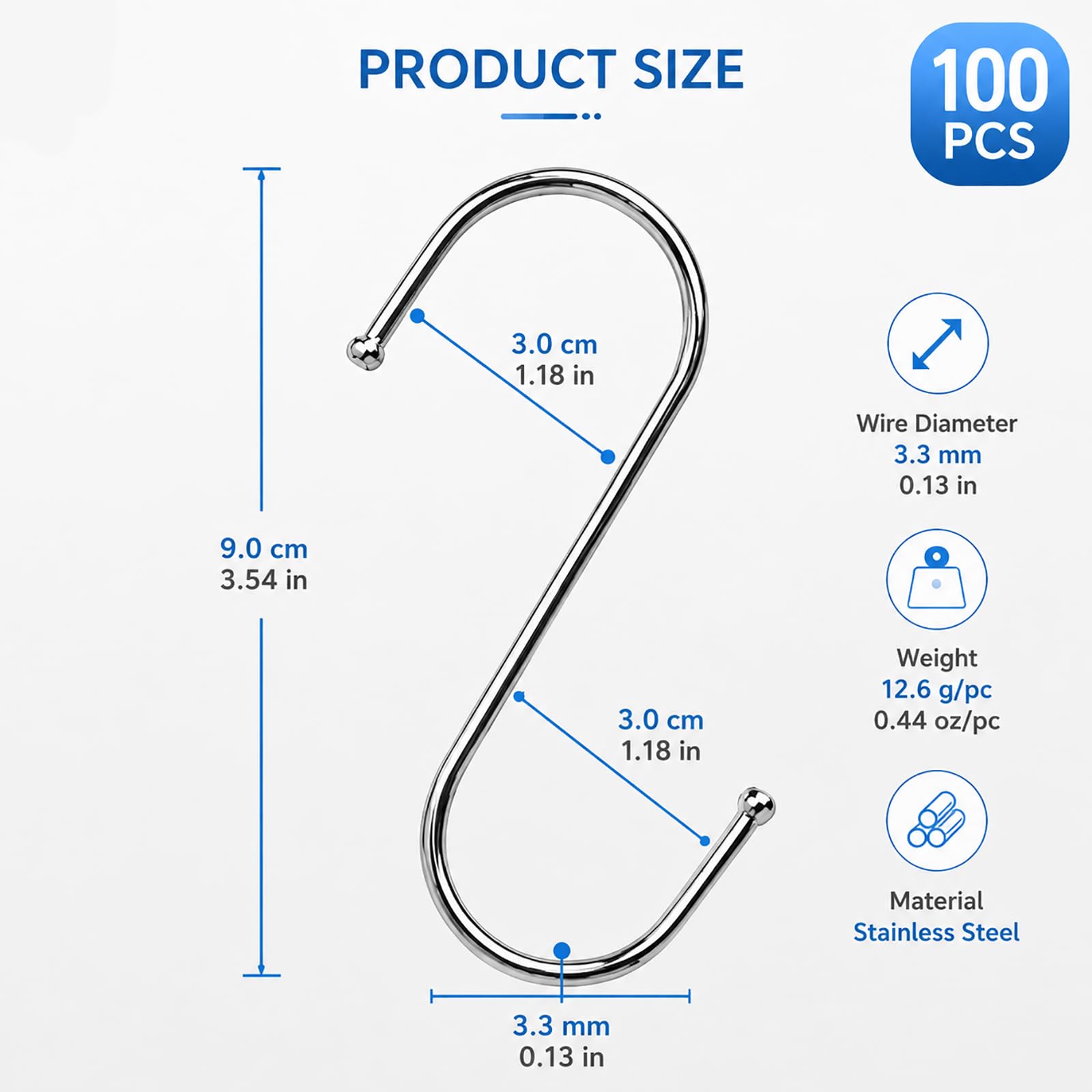 JMIATRY 100 Pièces Crochet S, Crochet en S 9cm, Crochet en S Metal pour Accrocher De Petits Objets Des Clés Des Bijoux Sacs Légers
