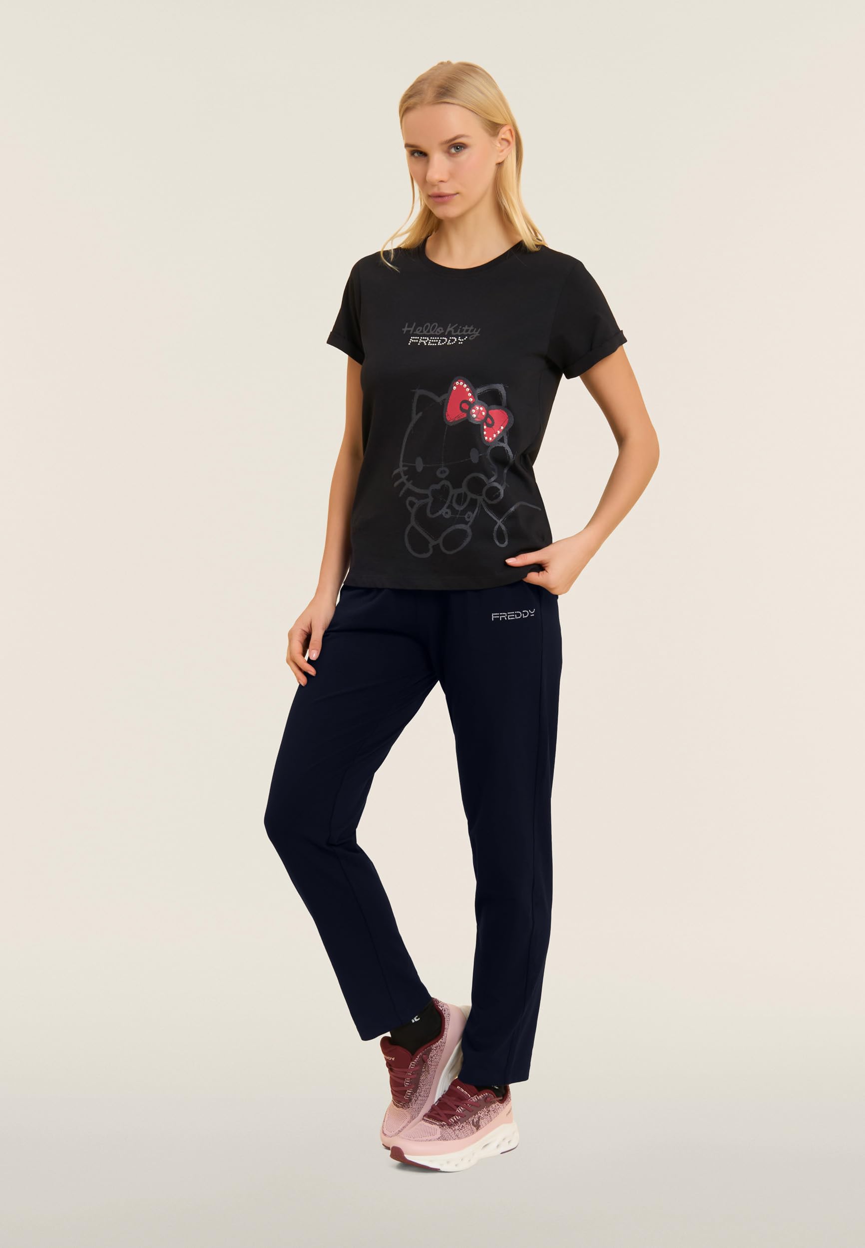 FREDDY - Pantaloni Sportivi Regular con Vita in Costina E Logo, 92% Cotone 8% Elastan