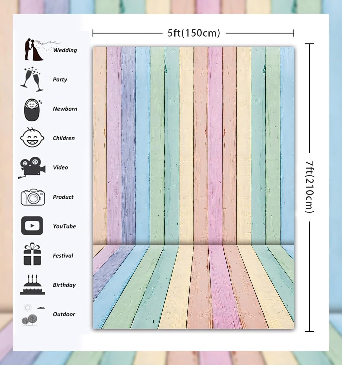 Colorful Wood Easter Backdrop 5x7FT Easter Pastel Rustic Texture Photography Background Spring Theme Party Backdrop Kids Adult Baby Shower Birthday Party Decorations Photo Props (60x84 inch)