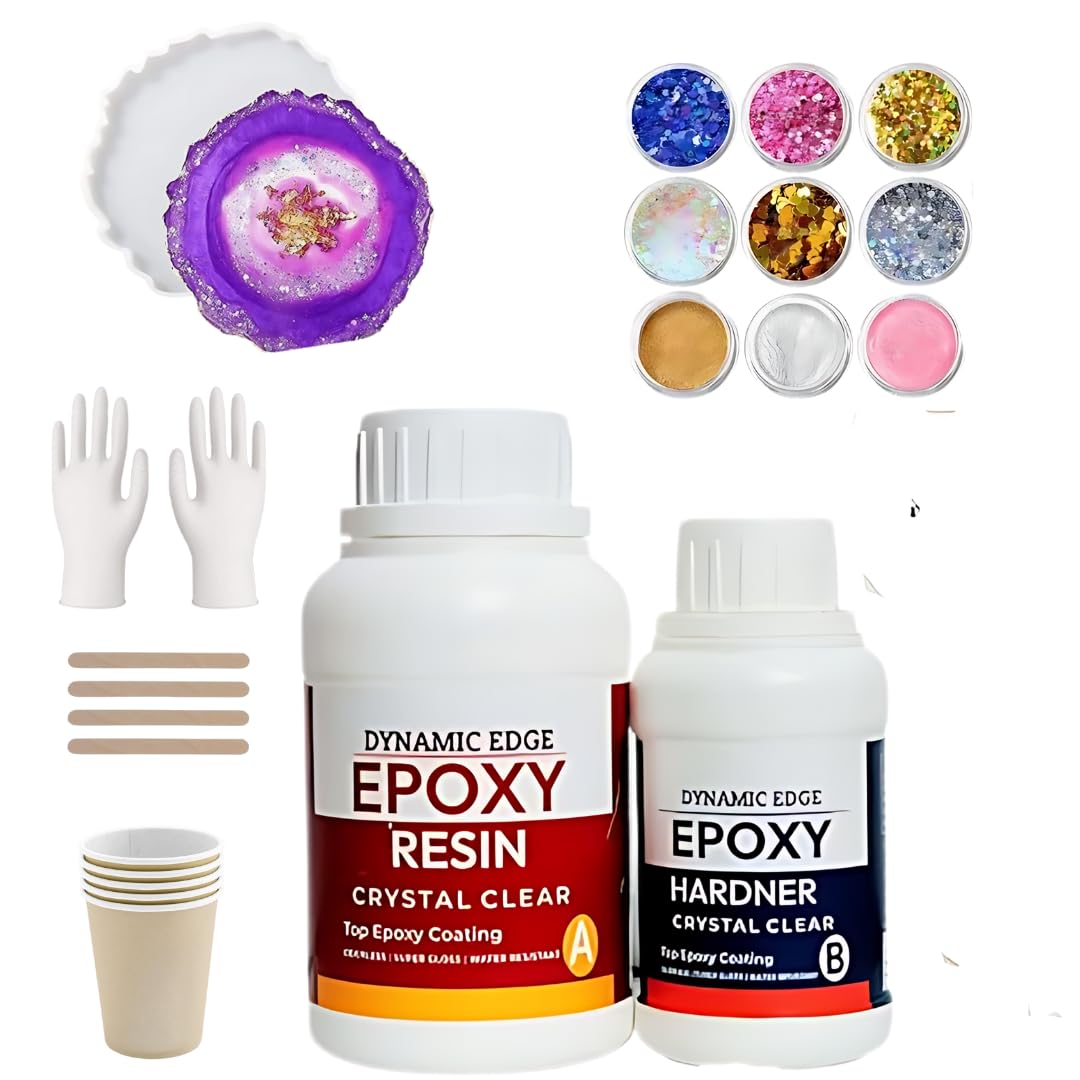 DYNAMIC EDGE - Epoxy Resin - 3:1 Epoxy Resin and Hardener Art Kit 300g, Crystal Clear Resin - 225gm, Hardener 75gm, For Art and Craft, DIY, Home D�cor Projects, Gloves & Sticks, epoxy resin art kit (B0CPF56746) Amazon Price History, Amazon Price Tracker