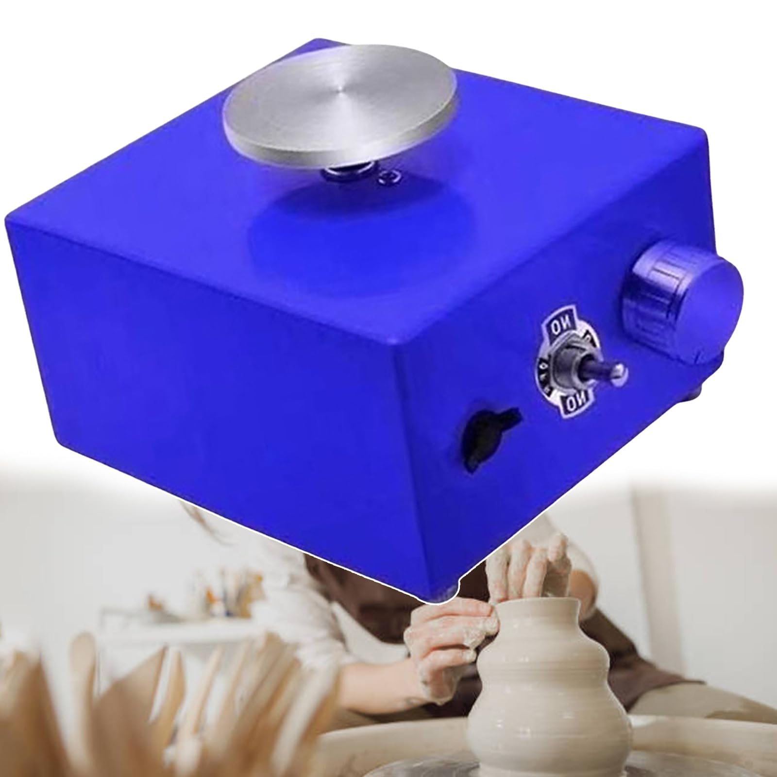 Elektryczne koło garncarskie DIY narzędzie do gliny z obrotnicą, maszyna do formowania ceramiki z 8 narzędziami do kształtowania gliny(Blue)