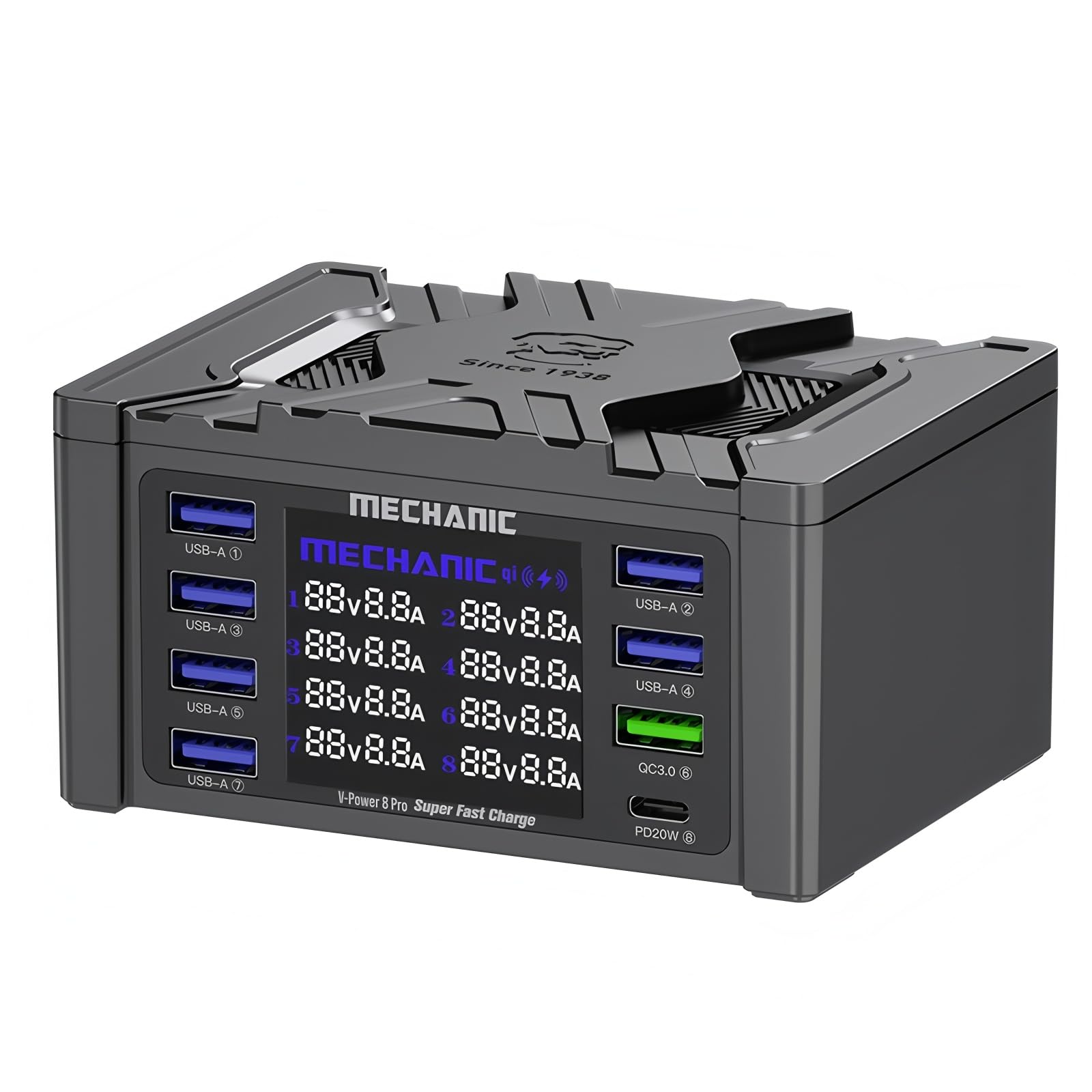 Cargador multi puerto USB MECHANIC V-Power 8Pro estación de carga rápida con pantalla digital