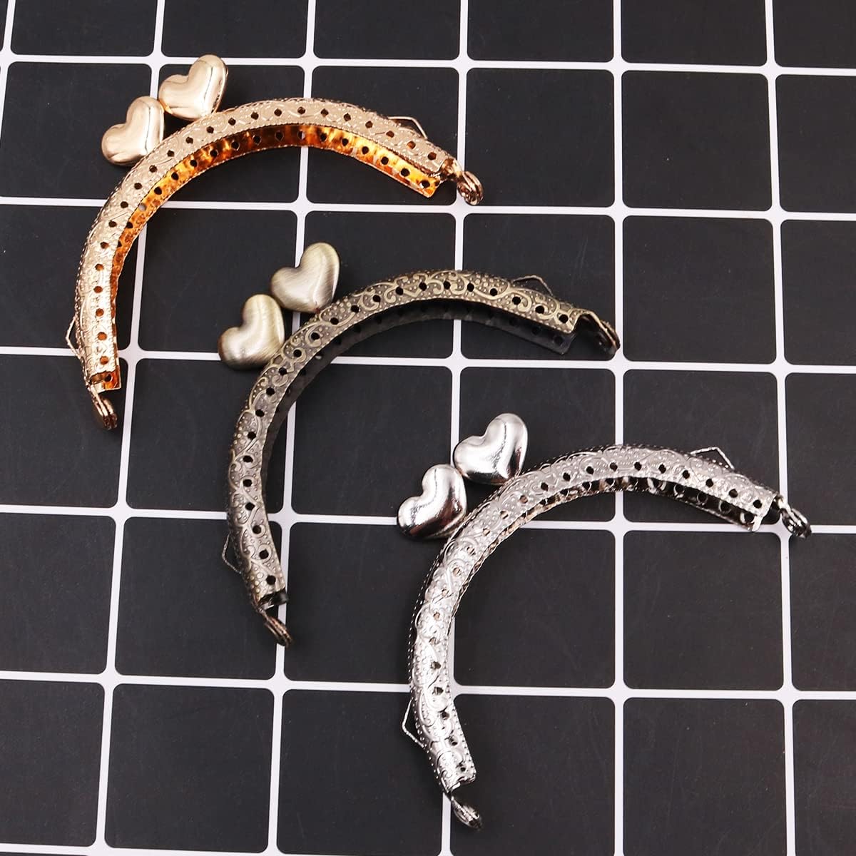 3 piezas Vintage Monedero Marco arco beso cierre cerradura metal moneda bolsa mango para hacer bricolaje bolso costura artesanía accesorios