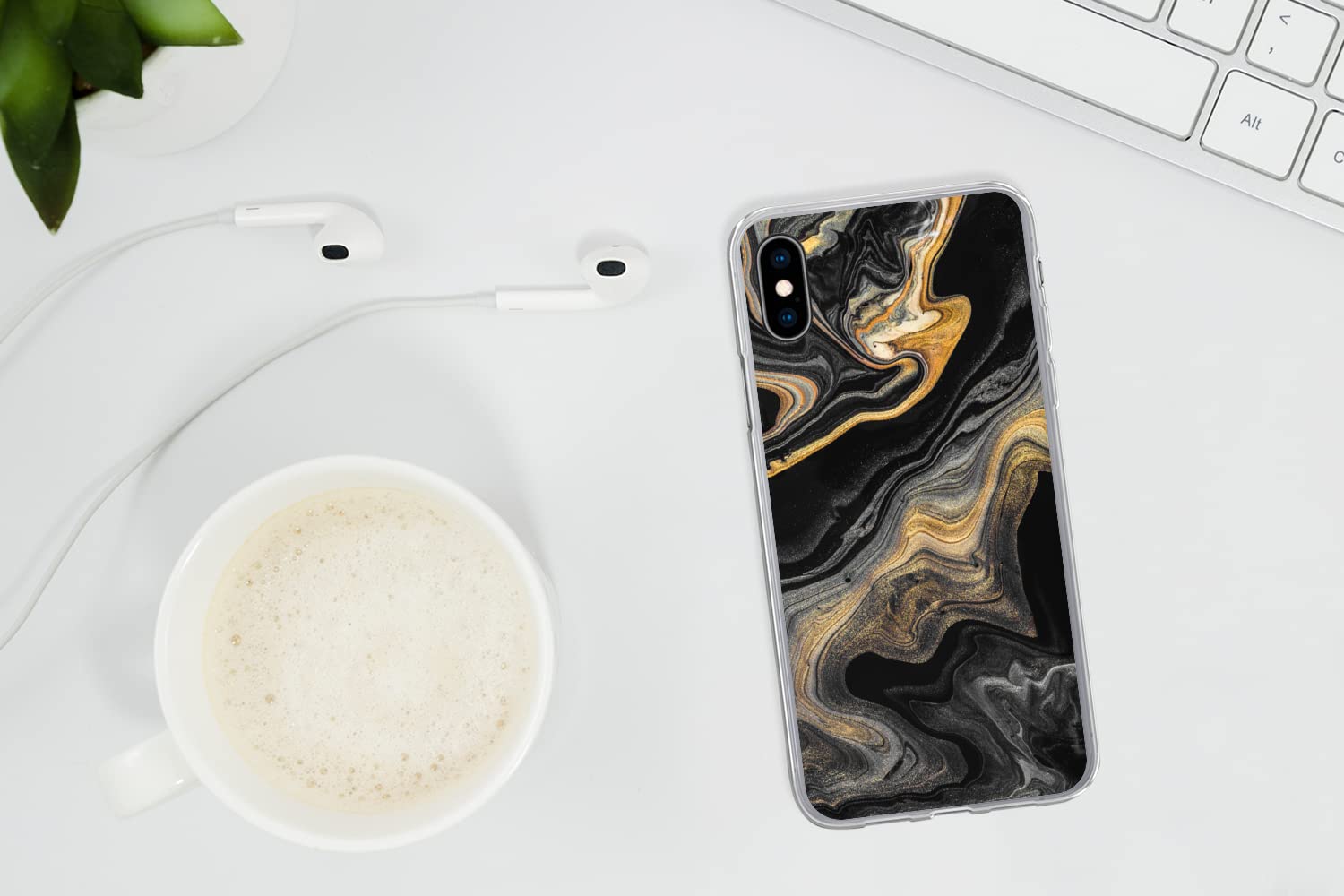 Funda para iPhone X - Mármol - Acrílico - Oro - Lujo - Abstracto - Funda de Silicona/Funda Blanda para teléfono móvil