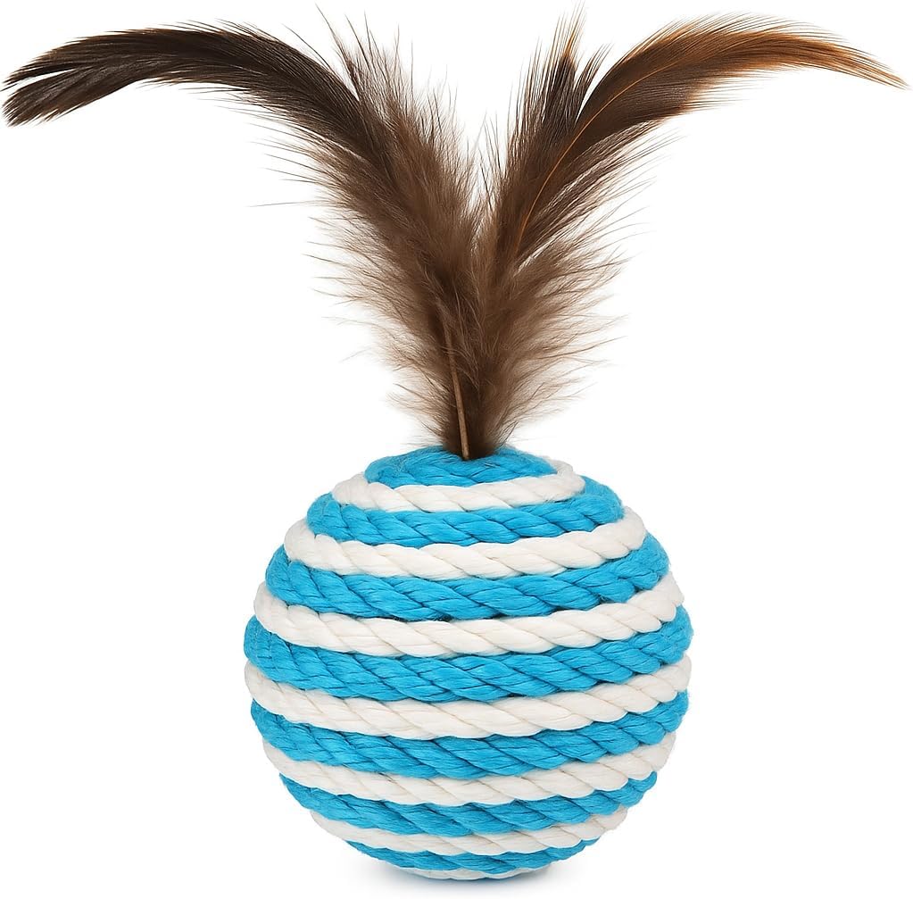 Ball for cat with Feathers – Balls for Cats – Natural Toy for Indoor Cats – Eco-Friendly, Durable, Interactive Play Balls for Kittens – Pet-Safe Chew & Scratch Toys (Sky Blue)