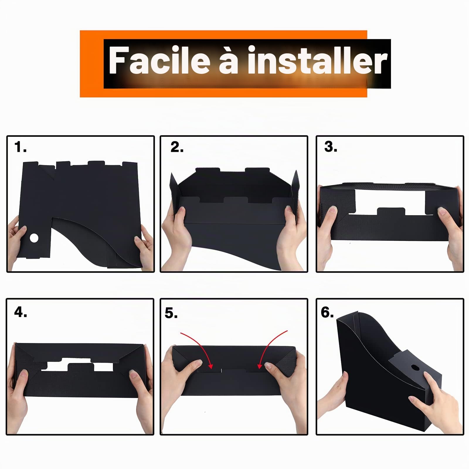 Lot de 6 Porte-revues en Carton, dos 10 cm, Dimensions 26,7 x 26 x 10,2 cm, Pour documents au format A4 - Couleur Noir
