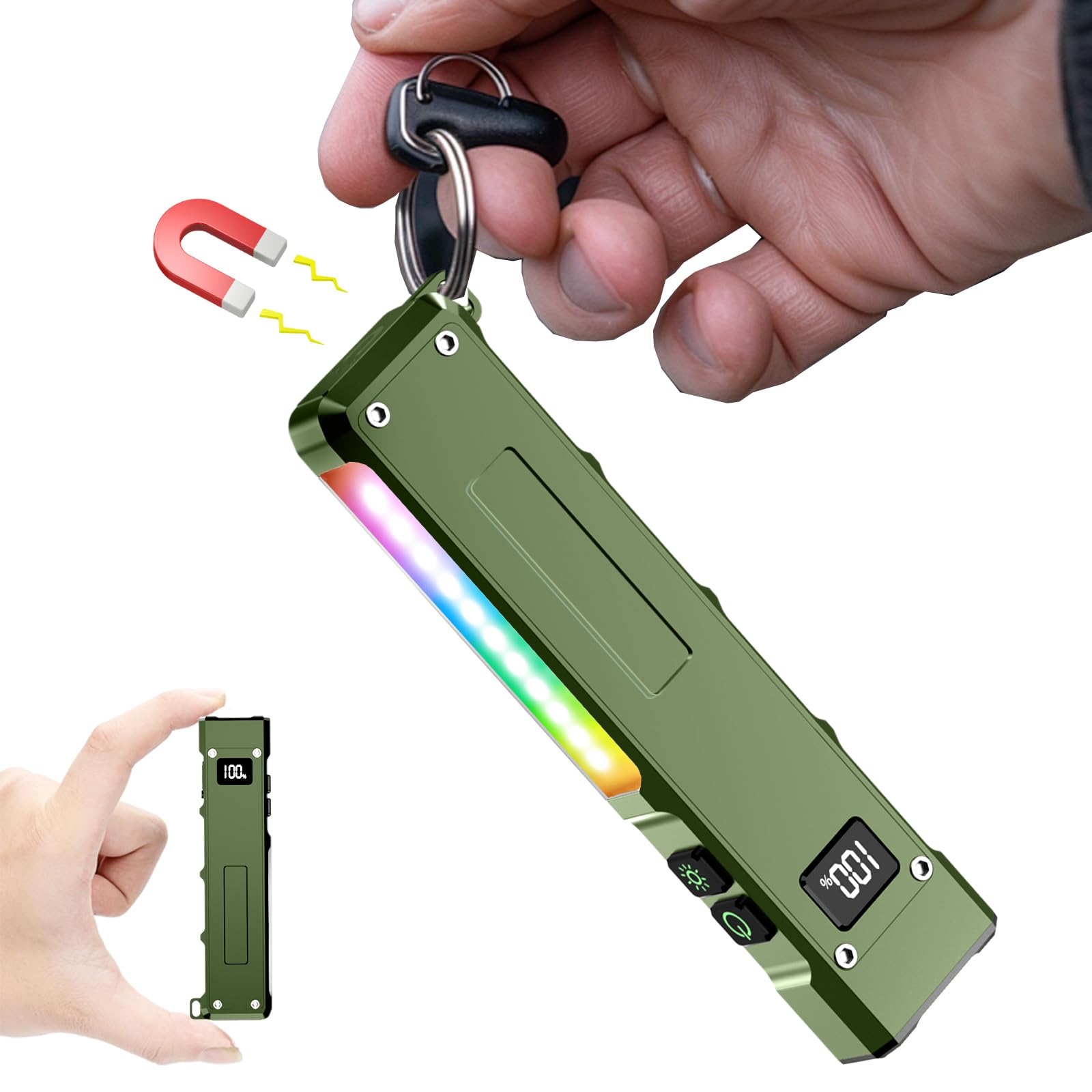 Relybo Taschenlampe LED Aufladbar 500,000 Lumen, LED Taschenlampe Klein 2 Schalter & 9 Modi COB Seitenlicht, Clip, Starke Taktische Taschenlampe Extrem Hell für Camping Outdoor Notfälle-Grün