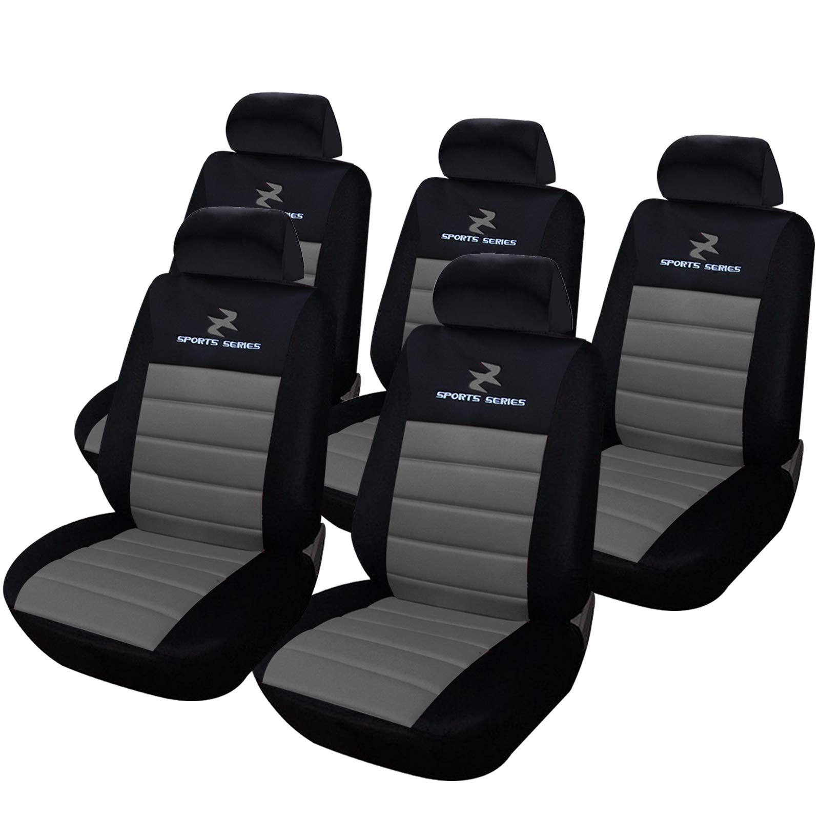 eSituro Clásicas Juego de Fundas para Asientos de Coche Universal Delanteros y Traseros con Reposacabezas, 5 Pieza Gris Acolchado