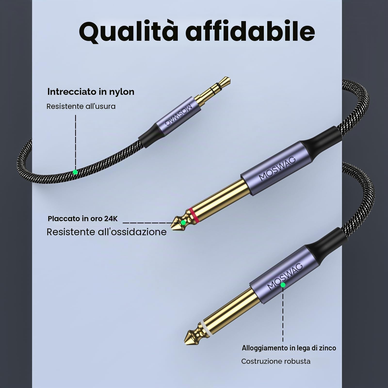 MOSWAG 6FT 3.5 mm to 2x 6.35 mm TRS TS Y Cable Splitter, Jack 3.5 to 2 Jack 6.35 for iPhone iPod Laptop Mixer