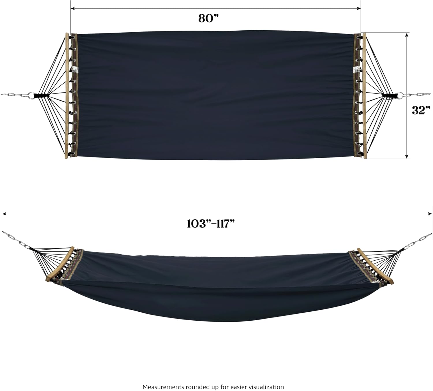 Tranquillo Double Hammock 2 Persons Cotton Canvas 600 lbs Portable Camping Hammock with Solid Curved Wood Spreader Bar Hammock for Camping Trave Outdoor Adventures Indoor Patio Garden, Navy