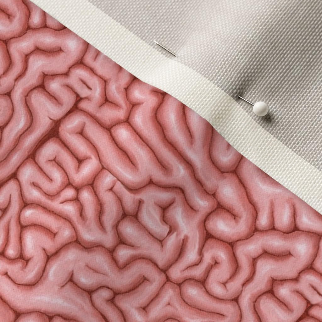 Spoonflower Fabric - Tiny Natural Pink Brains Brain Zombie Anatomy Head Guts Printed on Upholstery Velvet Fabric Fat Quarter - Upholstery Home Decor Bottomweight Apparel