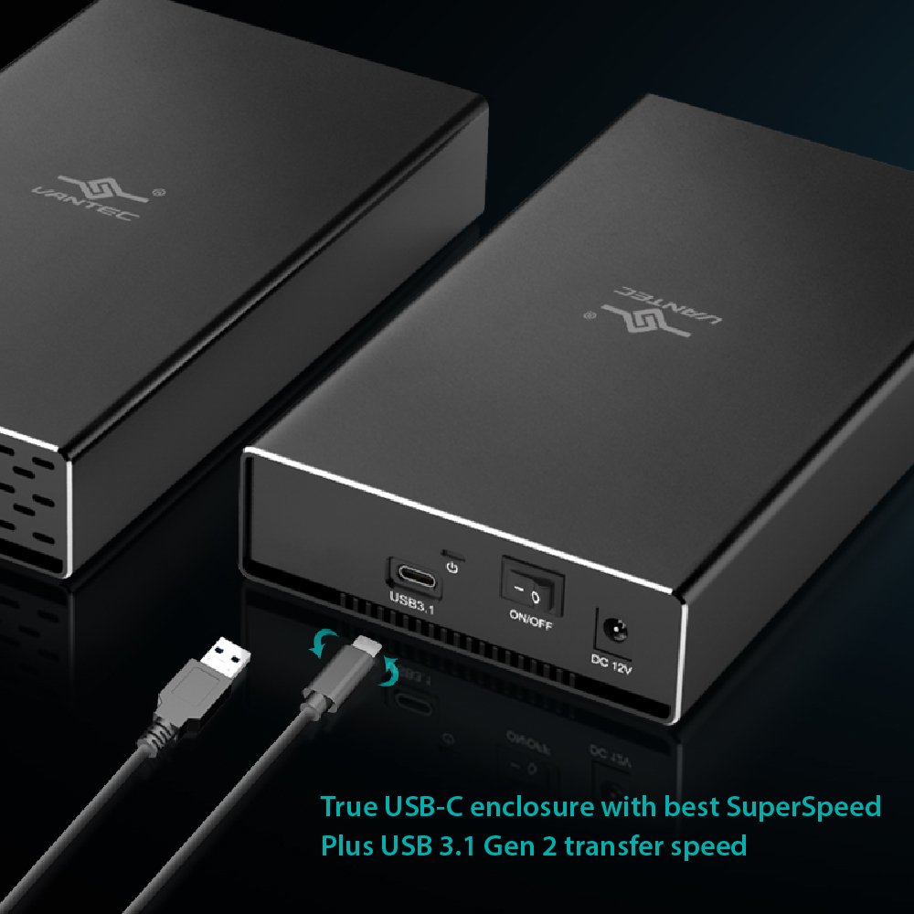 Vantec NST-371C31-BK NexStar Gx USB 3.1 Gen 2 Type-C Boîtier HDD/SSD SATA 3,5", livré avec câble C vers C et C vers A, boîtier en Aluminium, Noir
