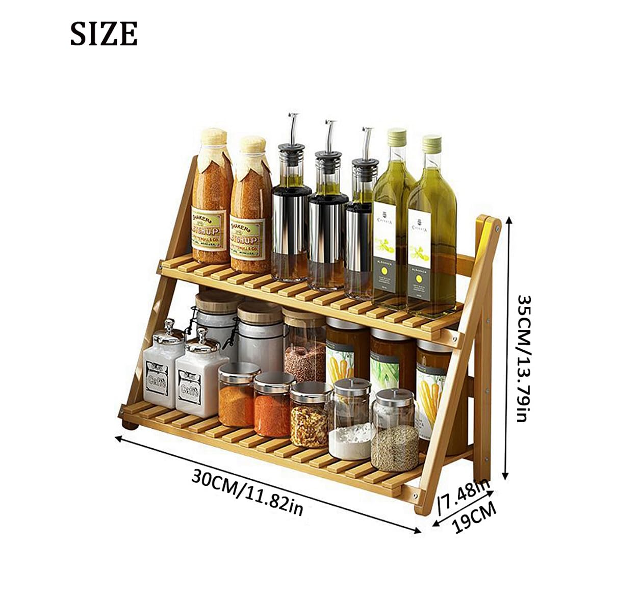 Porta Spezie In Bambù - Scaffale 40x40x21cm 2 Livelli | Organizer Cucina Sostenibile