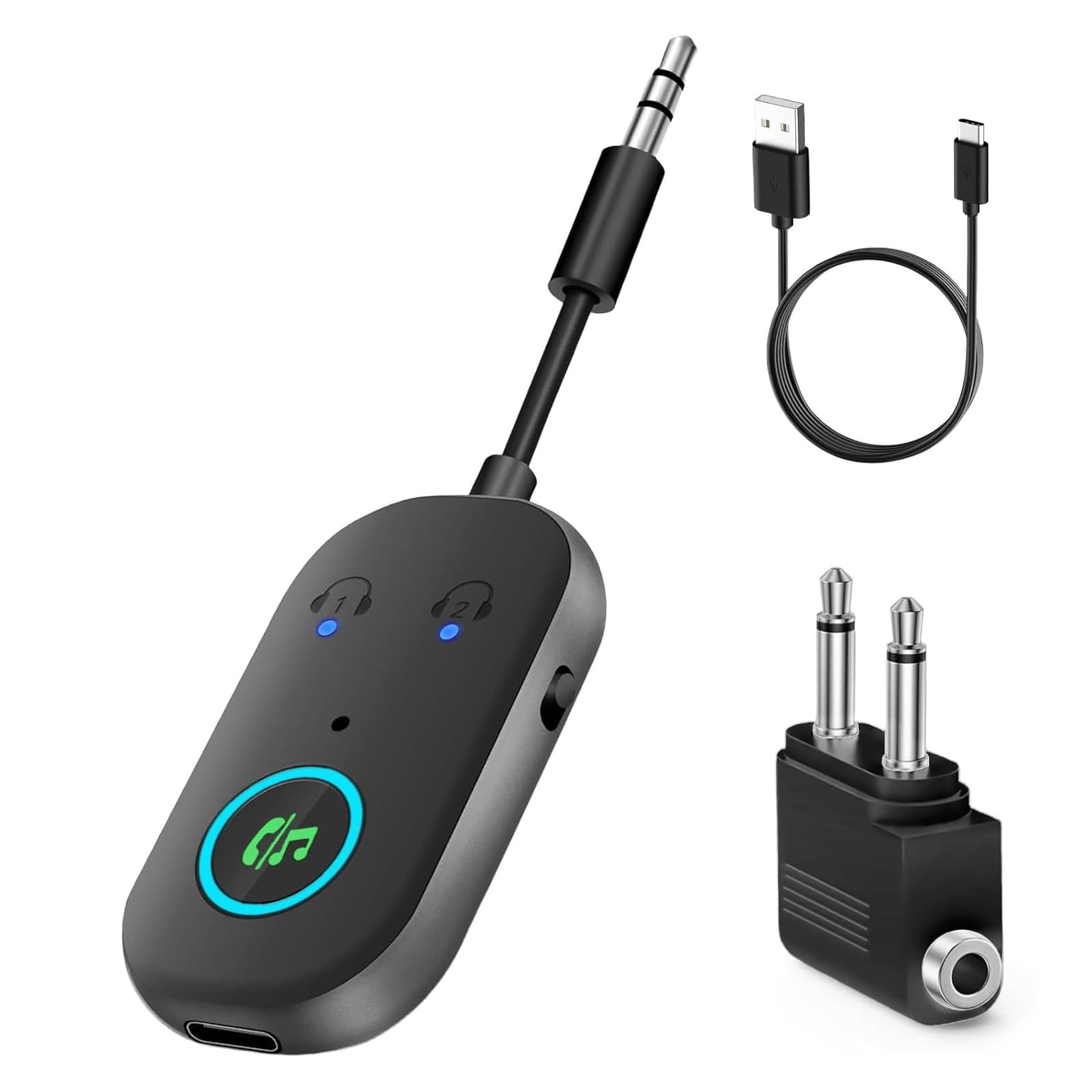 Bluetooth Transmitter Empfänger,Bluetooth 5.3 Adapter 2 in 1 Blue-Tooth Sender Klinke,Blue-Tooth Splitter für 2 Kopfhörer wie Airpods,Bluetoo th Adapter Klinke 3,5 für Kopfhörer,Auto, Audio System,TV