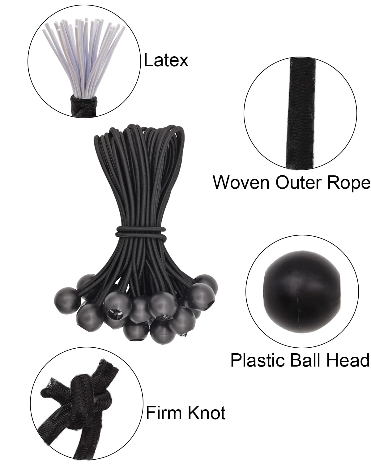 Tarpaulin Bungee Balls 6 Inch, 25 Pcs Bungee Cord with Balls Waterproof, Small Bungee Cords Heavy Duty - Image 2