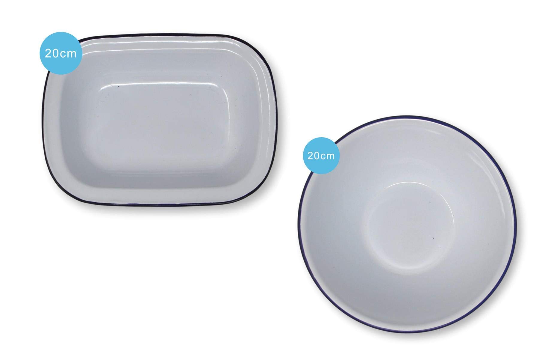 Thorness 20CM Diameter White Enamel Pudding Bowl Pie Dish Oval Dish Set