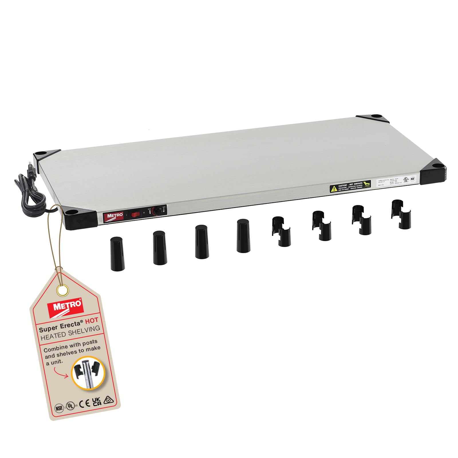 Metro HS1836 Super Erecta Hot Stainless Steel Heated Shelf - Use as Countertop Food Warmer or Customizable Shelving Unit - 120V, 200W, 18