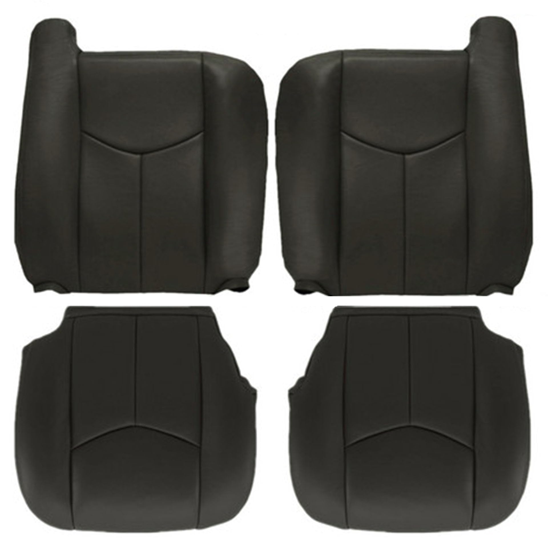 GXARTS Driver and Passenger Side Bottom and Top Lean Back Leather Seat Covers NO Armrest Dark Gray Compatible with Chevy Silverado GMC Sierra 2003 2004 2005 2006