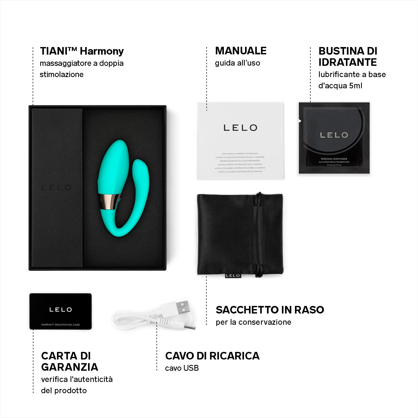 LELO TIANI Harmony Vibratore per la Coppia Controllato Tramite App con Stimolatore Clitorideo Femminile, Vibratore Donna con Comando a Distanza, Sex Toys per la Coppia, Aqua