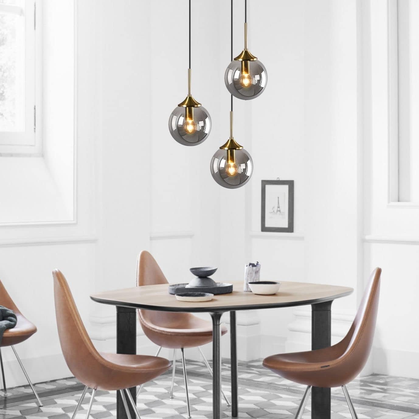 Żyrandol w stylu vintage, lampa wisząca, 3 światła, globus, szklany klosz, regulowane nowoczesne oświetlenie na wyspę kuchenną, klatkę schodową, do jadalni, przedpokoju, salonu, sypialni, złote