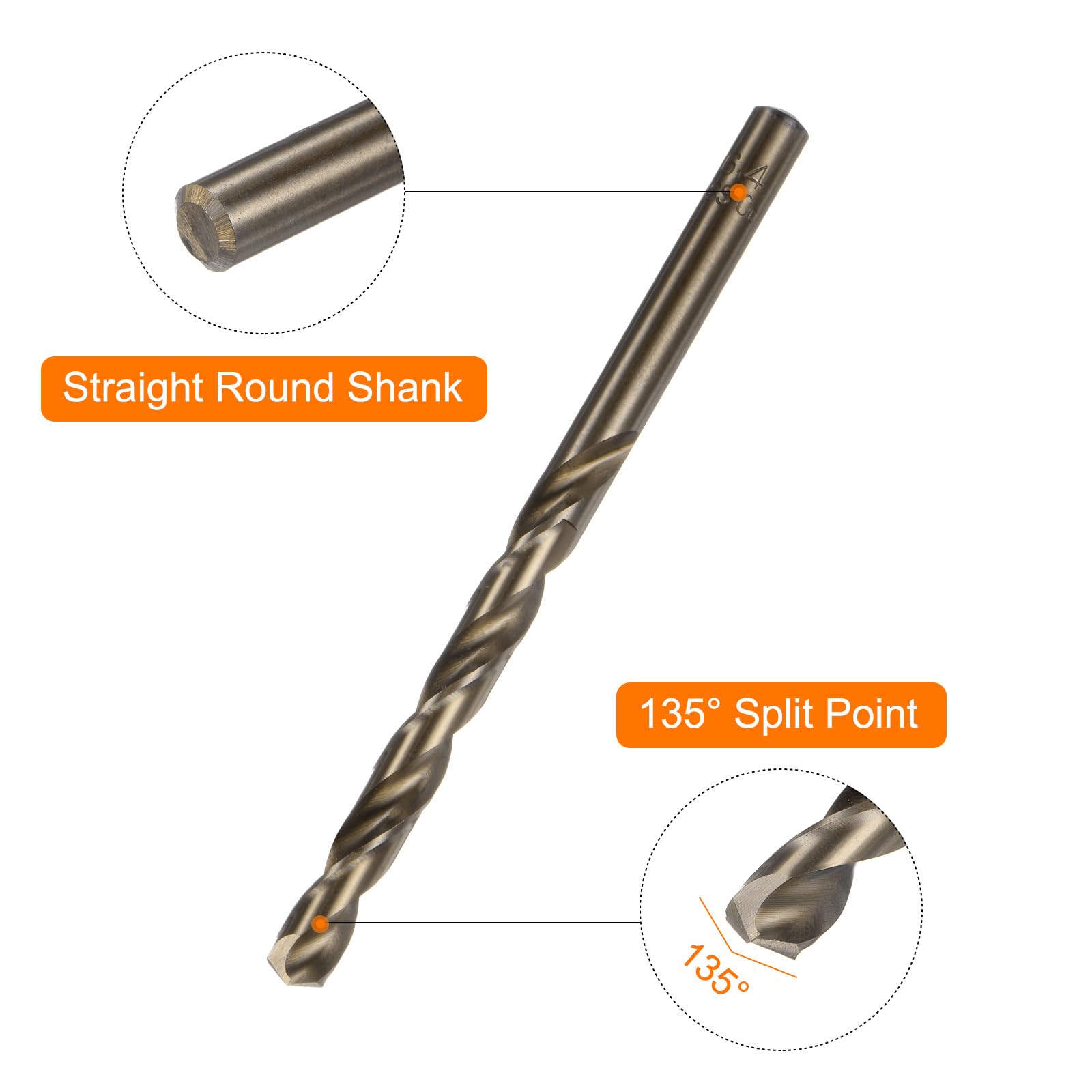 HARFINGTON 10 brocas Jobber de cobalto de 6,4 mm M35 de acero de alta velocidad HSS para acero inoxidable, cobre, madera, plástico y otros materiales duros