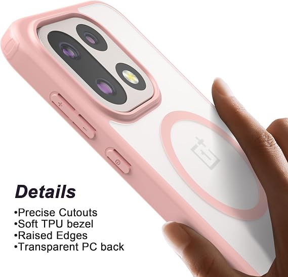 Oneplus 15 Case, Hard Frosted PC Back + Soft TPU Bumper Slim Fit Shockproof Protective Case Cover for Oneplus 15 5G 2025 Pink