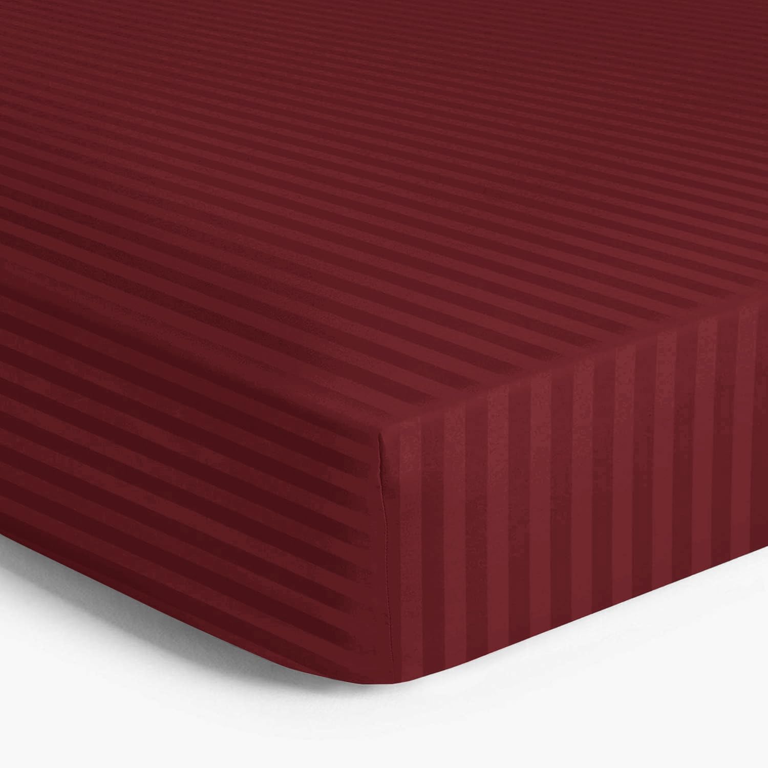 Moonlight20015 Burgundy Single Fitted Sheet 40Cm Extra Deep Pocket Bed Sheets With Satin Stripes Elastic Corners Soft Brushed Microfiber Breathable & Fade-Resistant & Shrinkage Bedsheets