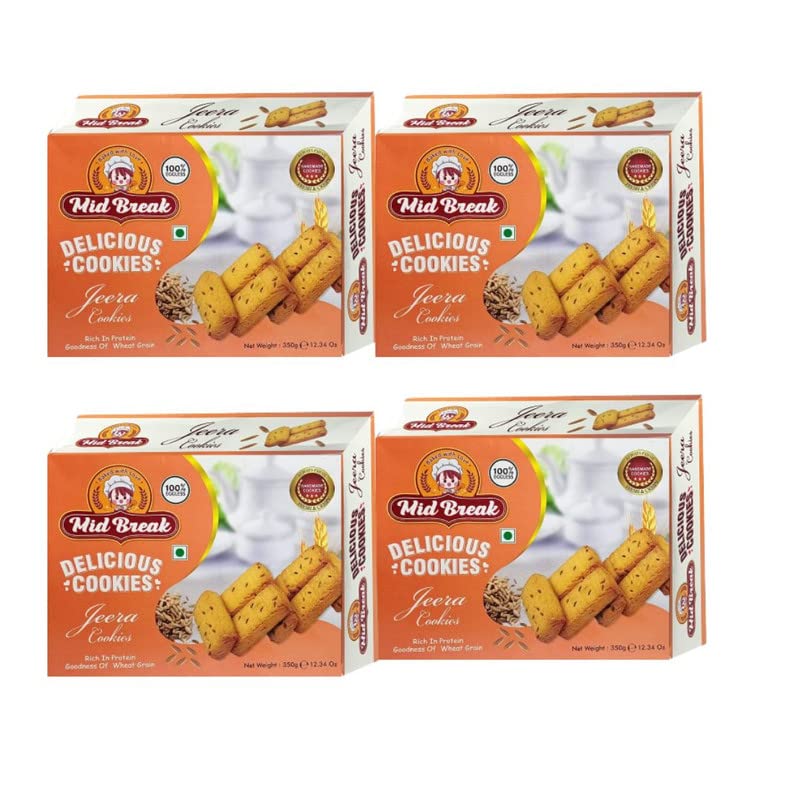 Image of MidBreak Healthy Jeera Biscuits - 25% Less Fat, Premium Handmade Cumin Cookies | Light & Crunchy Tea-Time Snack | 300g x 4 - Pack of 4