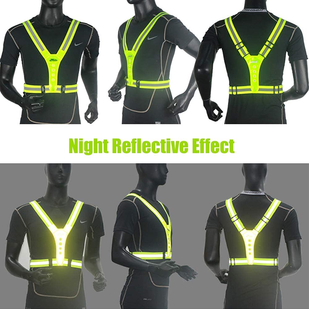 JJJ Gilet réfléchissant LED, Gilet réfléchissant Gilet Haute visibilité Gilet de sécurité réglable for la sécurité extérieure for la Nuit en Marche à la Moto Cyclisme et Chien de Marche de Chien