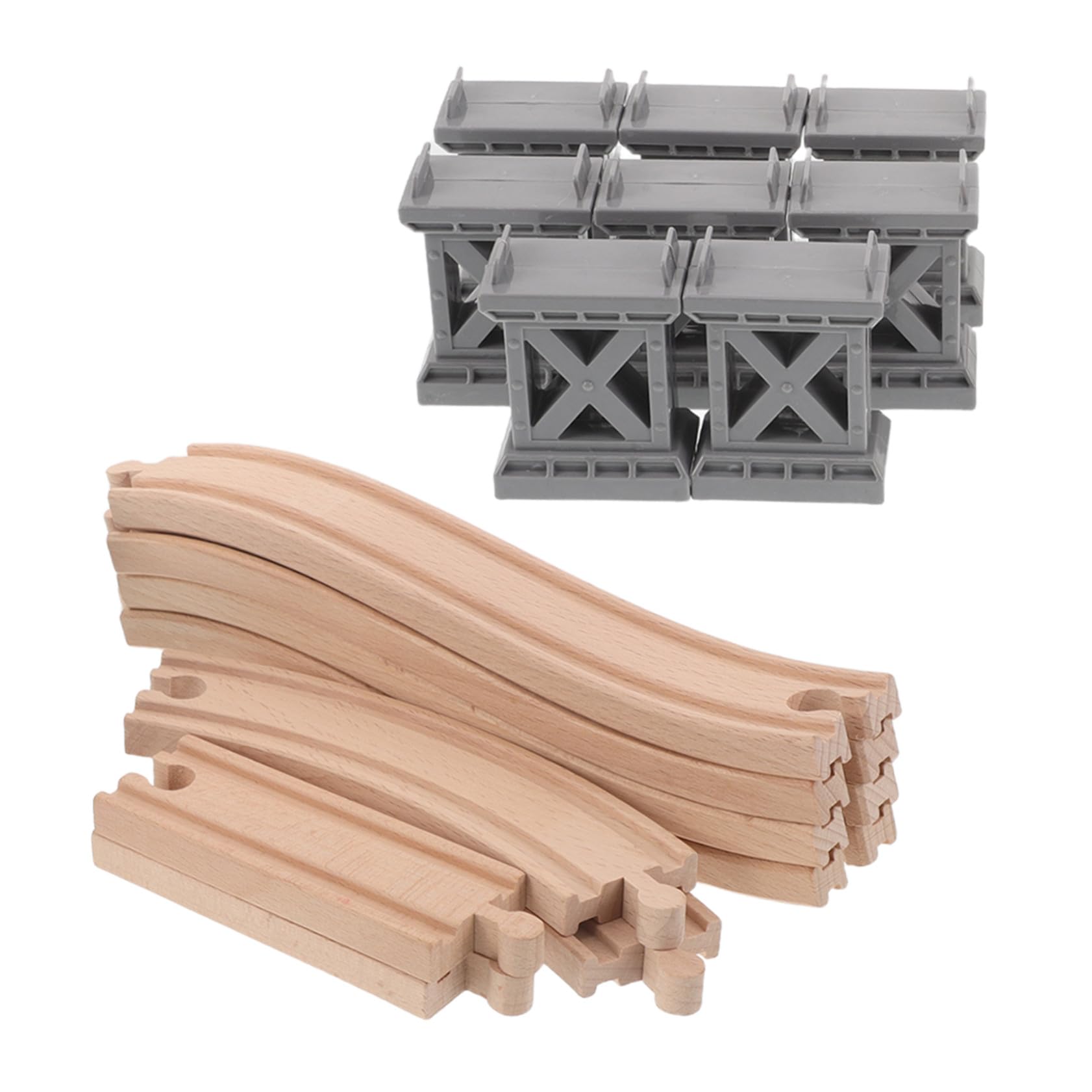 Set Accessori per Treno in Legno con Supporti Ponte in Plastica, Binari Stabili per Giochi per Ragazzo Ragazza e Costruzione Collaborativa del Percorso