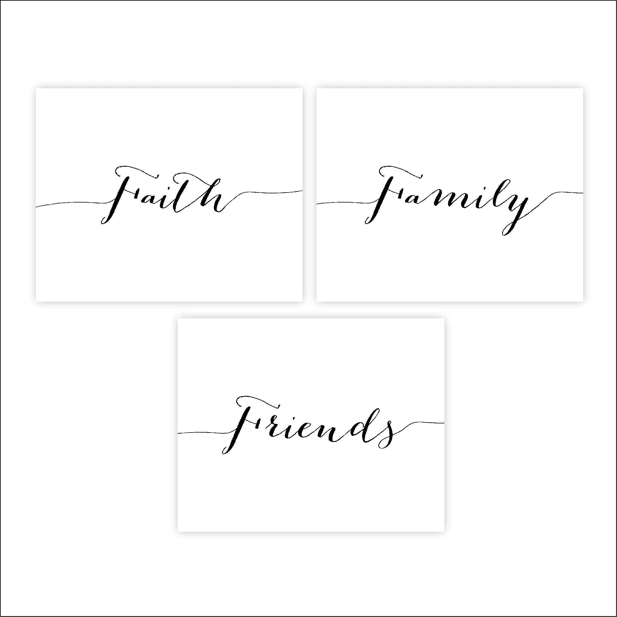 Faith Family Friends Wall Art Prints (Set of 3) - Unframed - 8x10