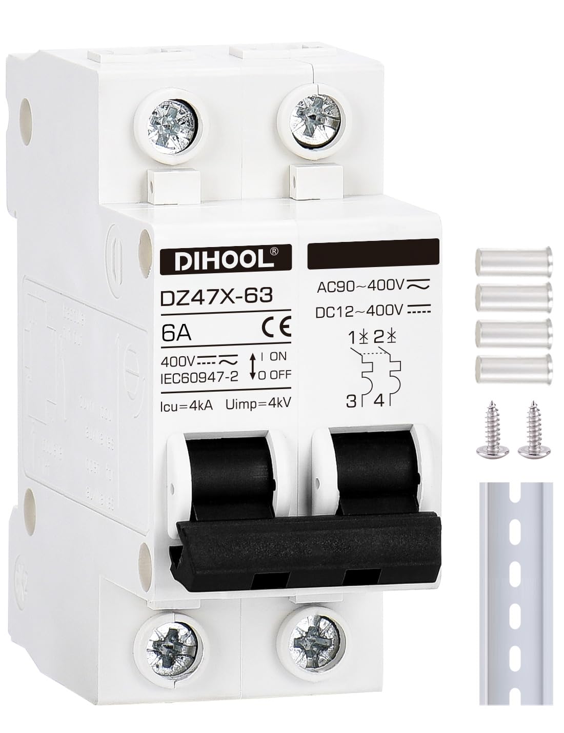 Snapklik.com : Solar Disconnect Switch, 6 Amp 2 Pole, DIN Rail Mount ...