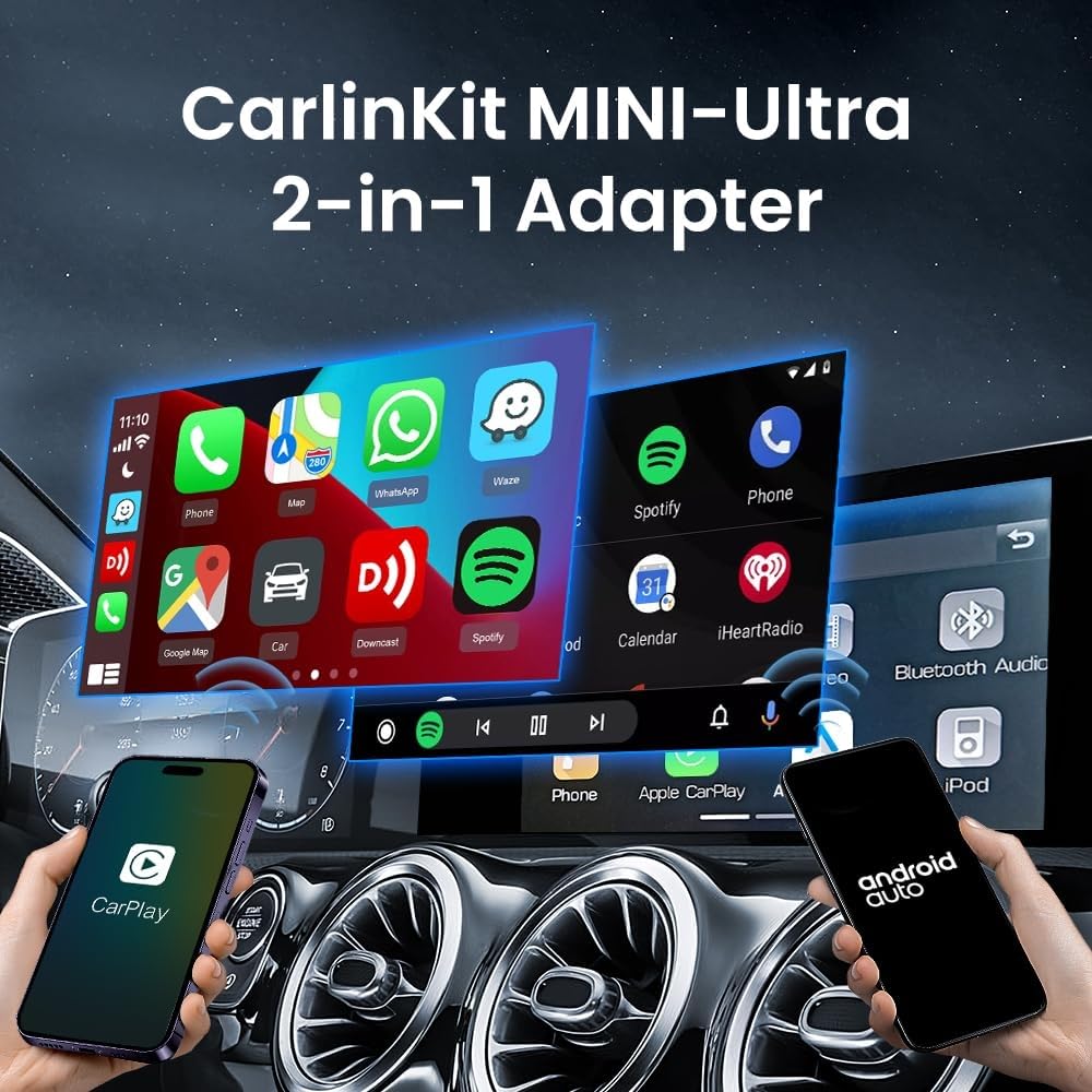 CarlinKit 2026 kabelloser CarPlay & Android Auto Adapter, Upgrade von kabelgebundener auf kabellose Verbindung, Plug & Play mit USB-A/Typ-C, Funktioniert mit iPhone iOS 10+ & Android 11.0+