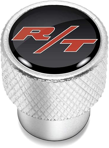 Miniatura 2 de Para Dodge R/T Logo en negro sobre tapas de vástago de válvula de neumático de aluminio plateado brillante