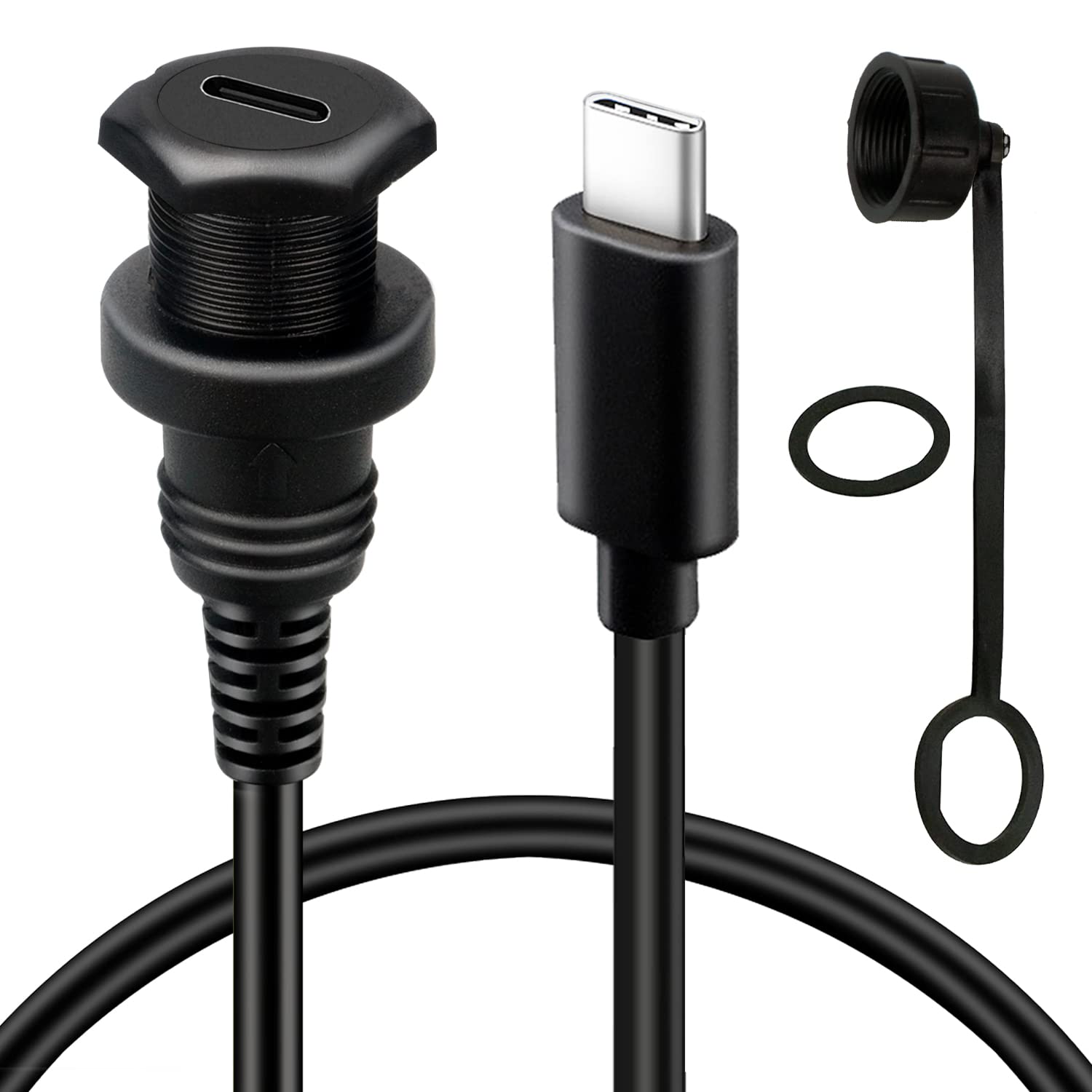 Square Type C 3.1 Car Flush Mount Cable USB C 3.1 Panel Mount Male to Female Extension Cable for Car Truck Boat Motorcycle Dashboard 3ft