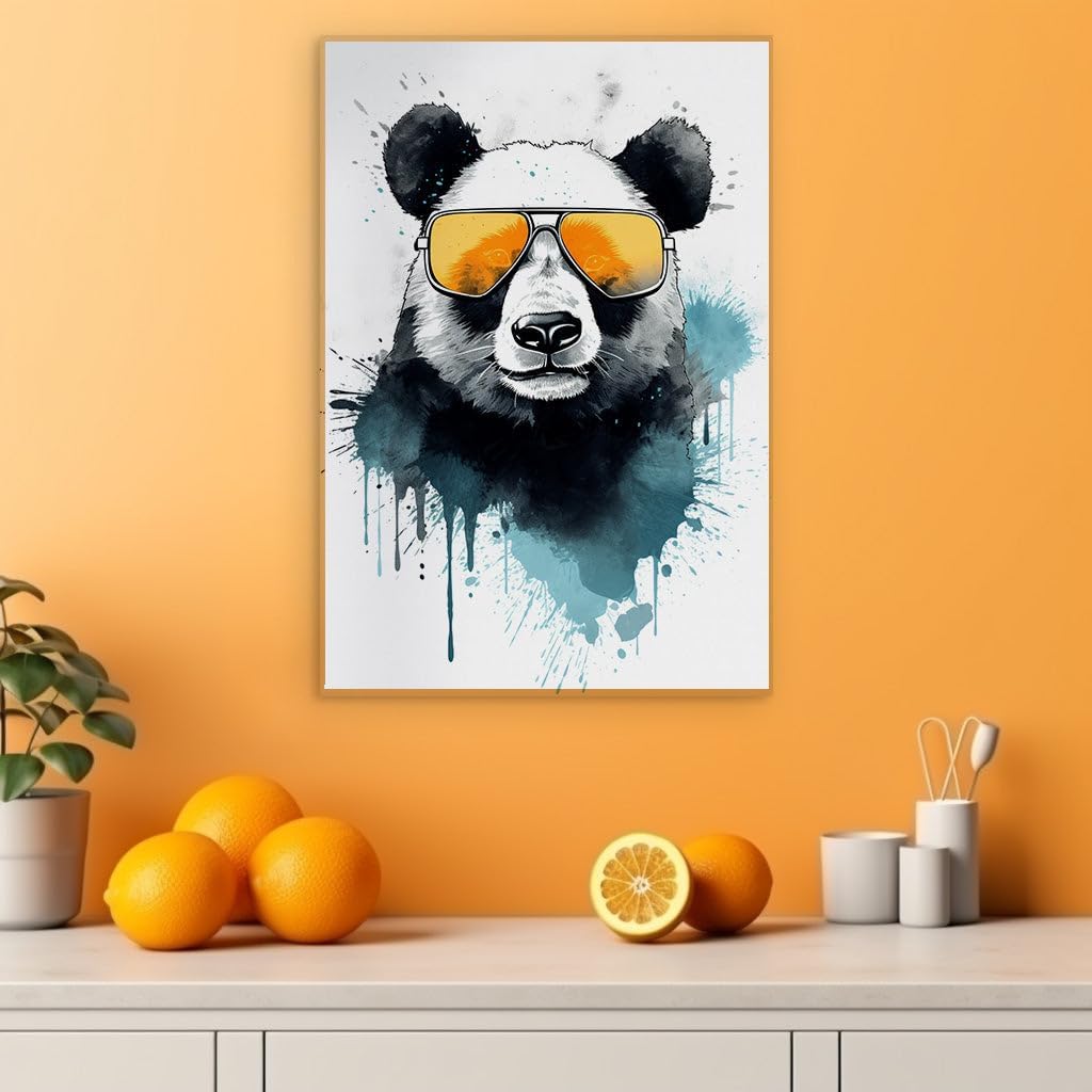 Canvas for Living room. Seeing Life in Black, White, and Splashes of Sunshine: The Playful Panda with a Vision, 27 x 18 inch Canvas Wall Art - Contemporary Masterpieces - Modern Home Decor