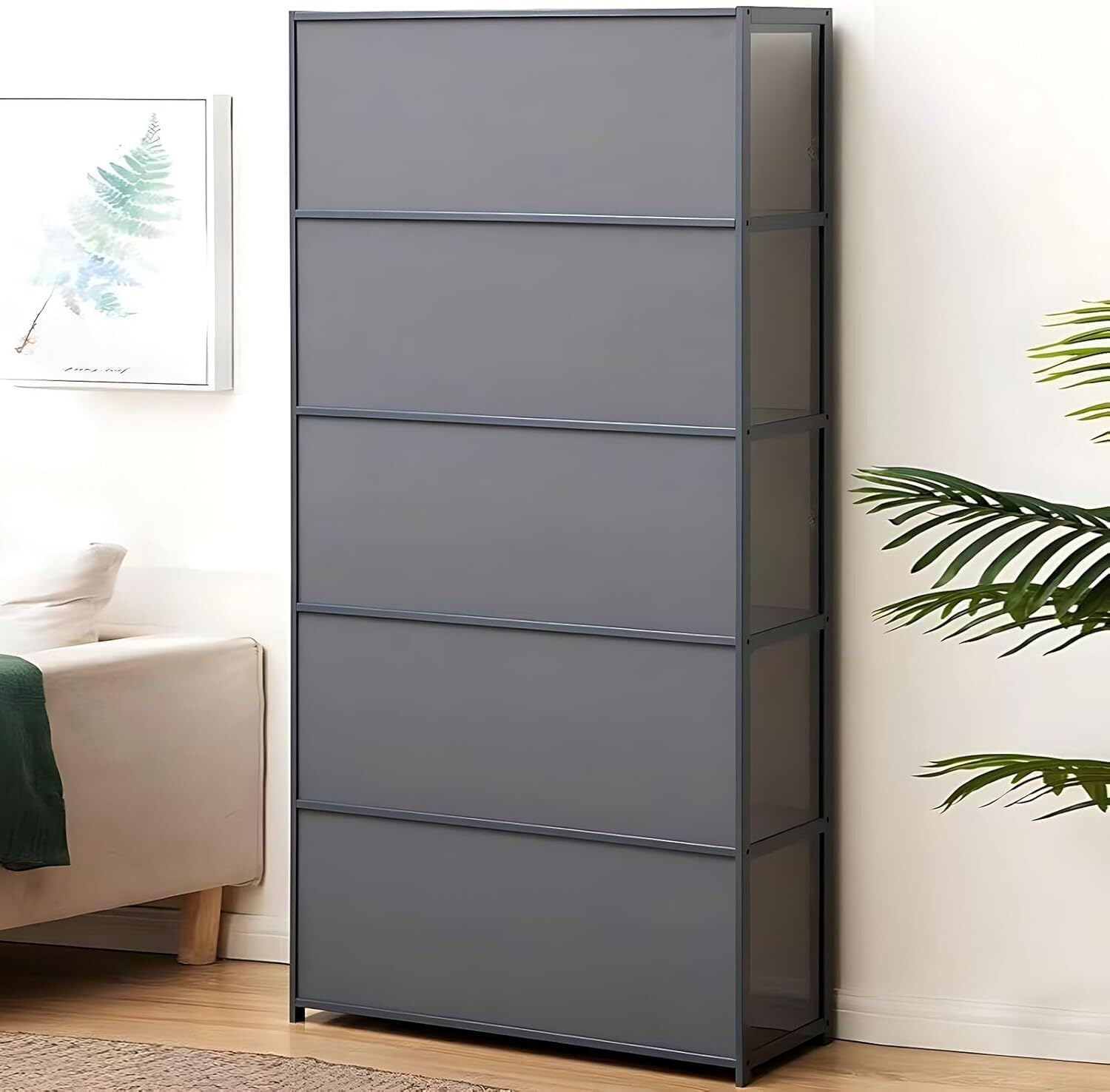 Vitrina acrílica Moderna de 5 Niveles, Desmontable y a Prueba Polvo, Ideal para maquetas Coches Zapatillas, la Pared Sala Juegos el rincón del Dormitorio(Double Tuir Gray)