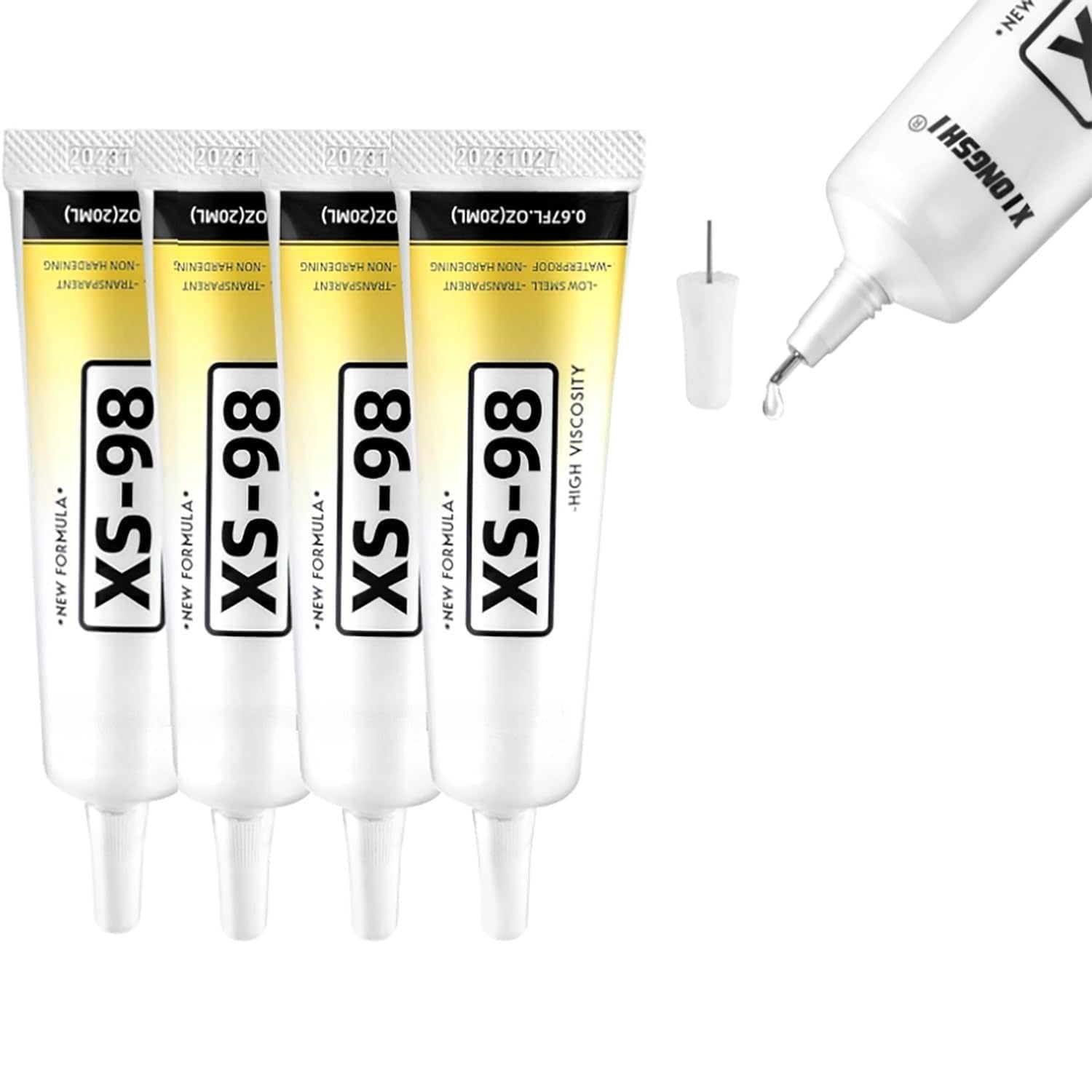 KASTWAVE 60ml Fabric Glue, 4 Pcs Fabric Glue for Clothing Permanent Washable Clear Fabric Adhesive for All Fabrics, Cotton, Flannel, Denim, Leather, Polyester, Doll Repair, Patches, PU