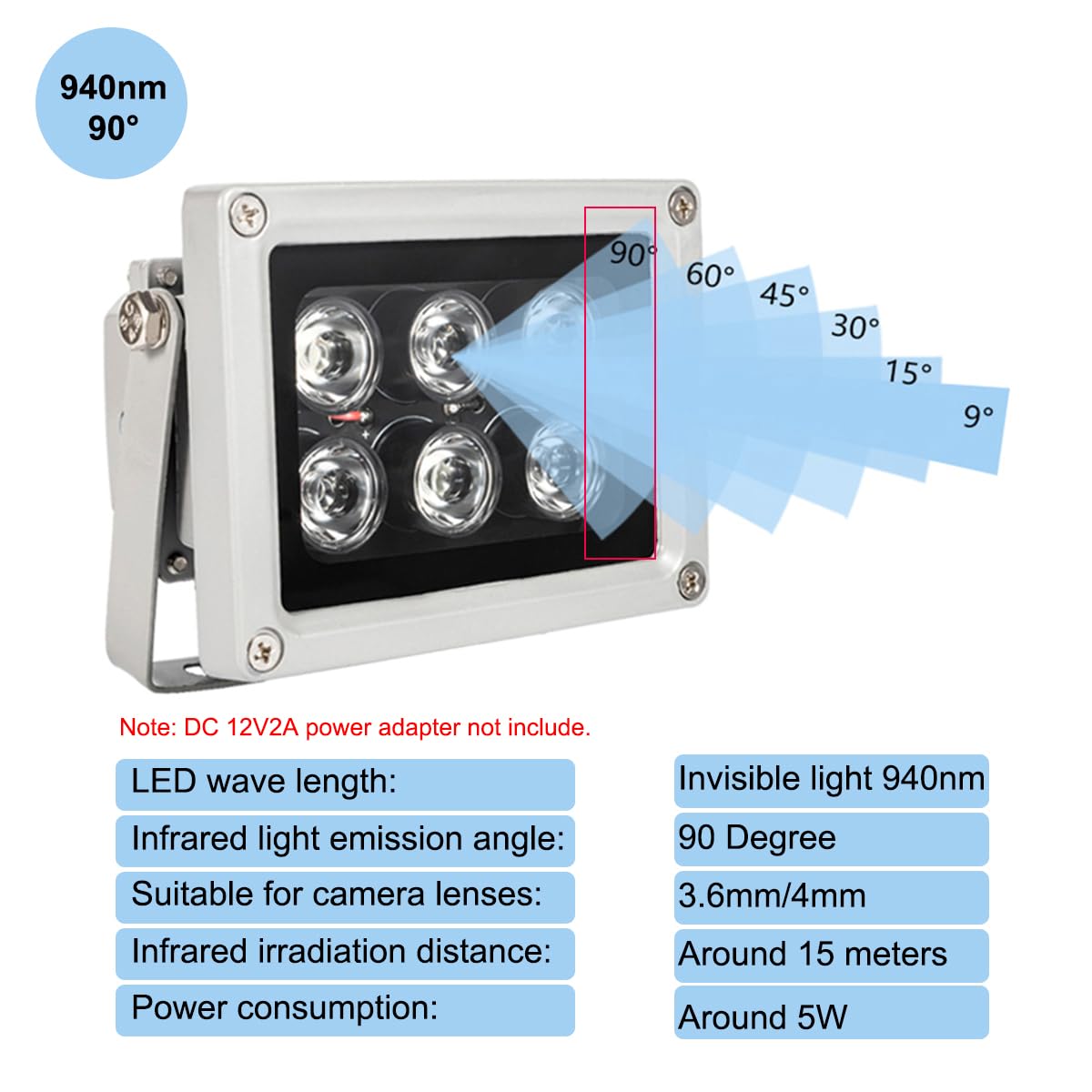 Amazon.com : Infrared Illuminator, 940nm 6 LEDs 90 Degree Wide